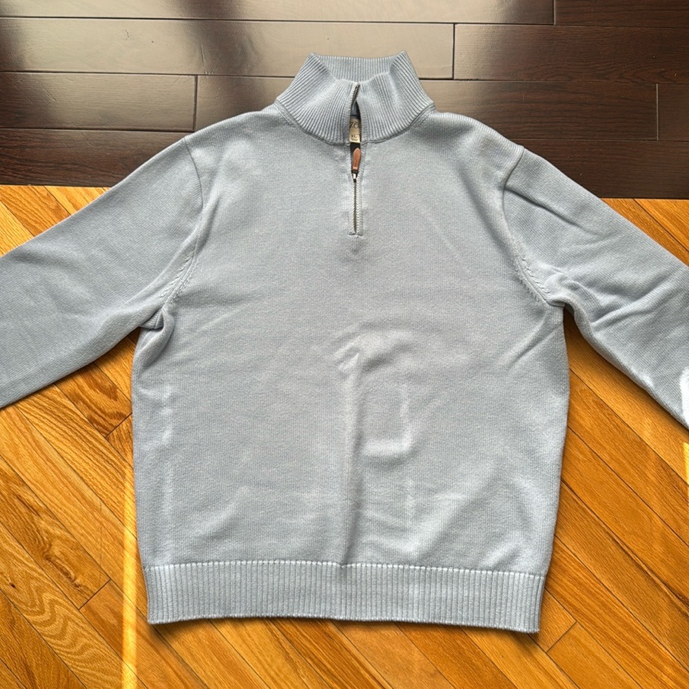 J Crew Heritage qtr zip Cotton sweater. Powder blue. EUC. Perfect